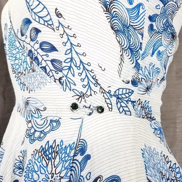 Roopa Pemmaraju Anthropologie White and Blue Floral Silk Wrap Dress Size XS - Picture 4 of 7